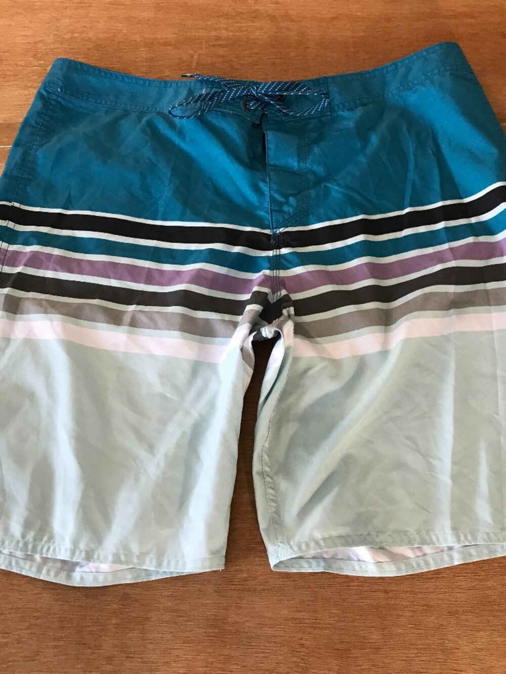 Quicksilver Dryflight Board Swim Shorts Men 36 Blue Striped Tie Waist Pocket